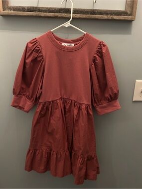 En Saison Mauve Rust Puff Sleeve Tiered Dress